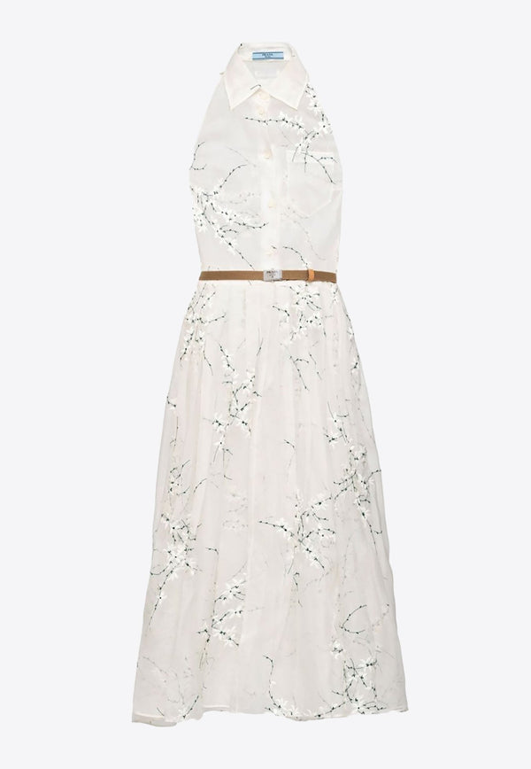 Floral Embroidered Silk Midi Dress