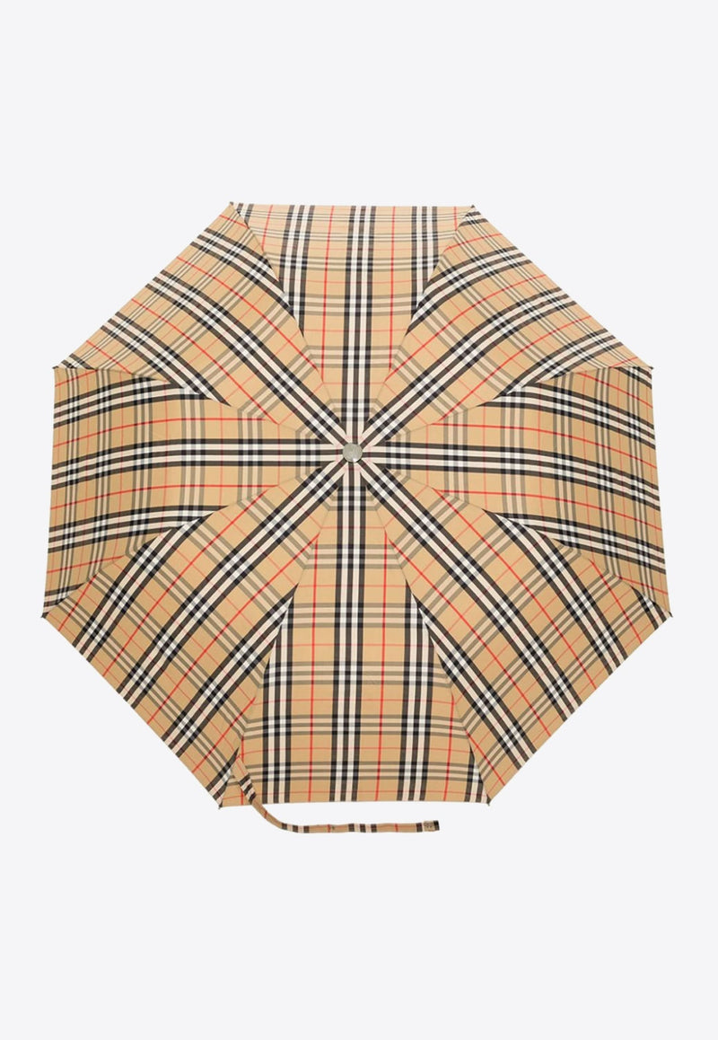 Vintage Check-Pattern Folded Umbrella