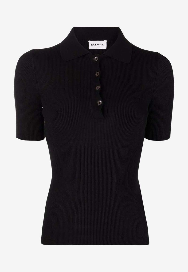 Ribbed Knit Polo T-shirt