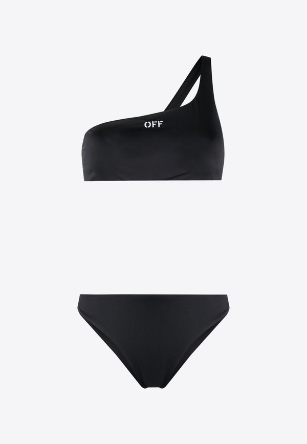 Off Stamp-Embroidered One-Shoulder Bikini