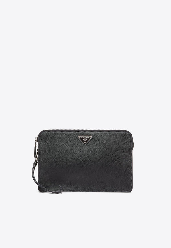 Triangle Logo Leather Clutch Bag