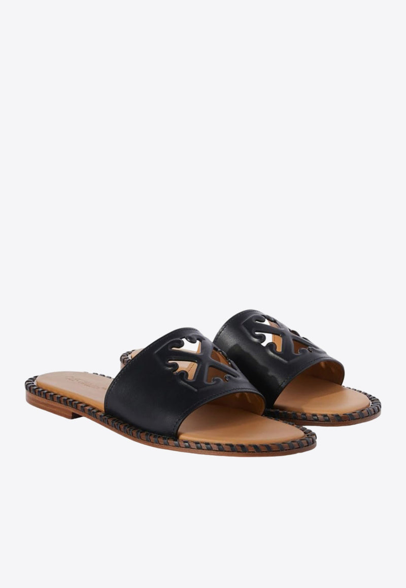 Twist Arrow Cut-Out Leather Slides