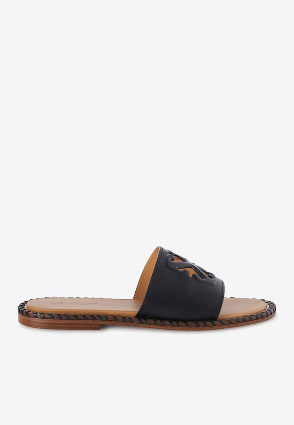 Twist Arrow Cut-Out Leather Slides