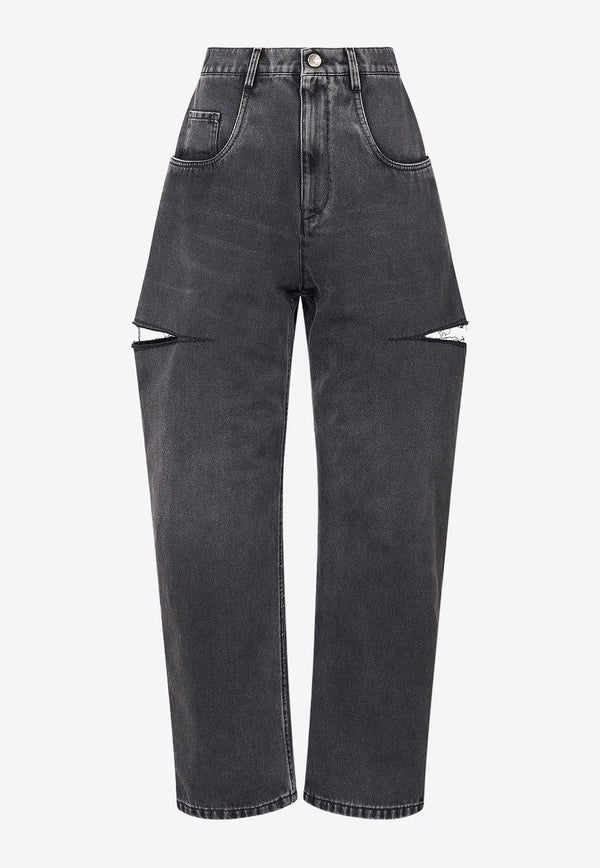 High-Waist Cut-Out Tapered Jeans