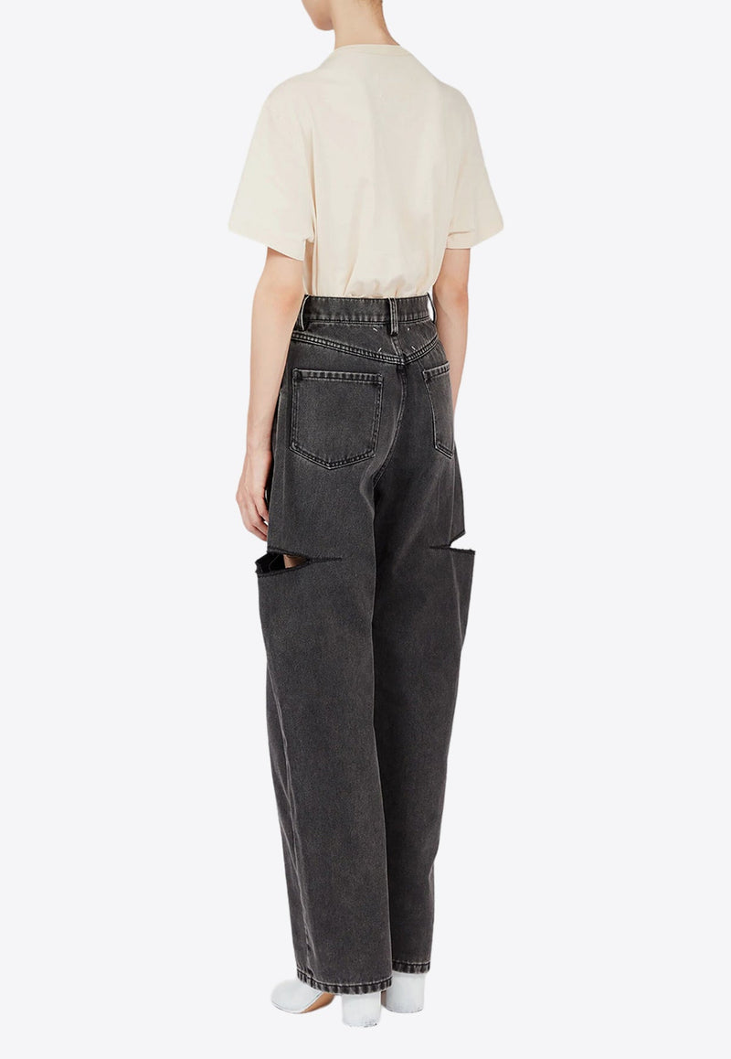 High-Waist Cut-Out Tapered Jeans