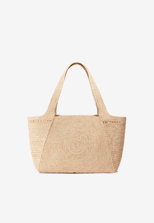 Medium Logo Woven-Raffia Tote Bag