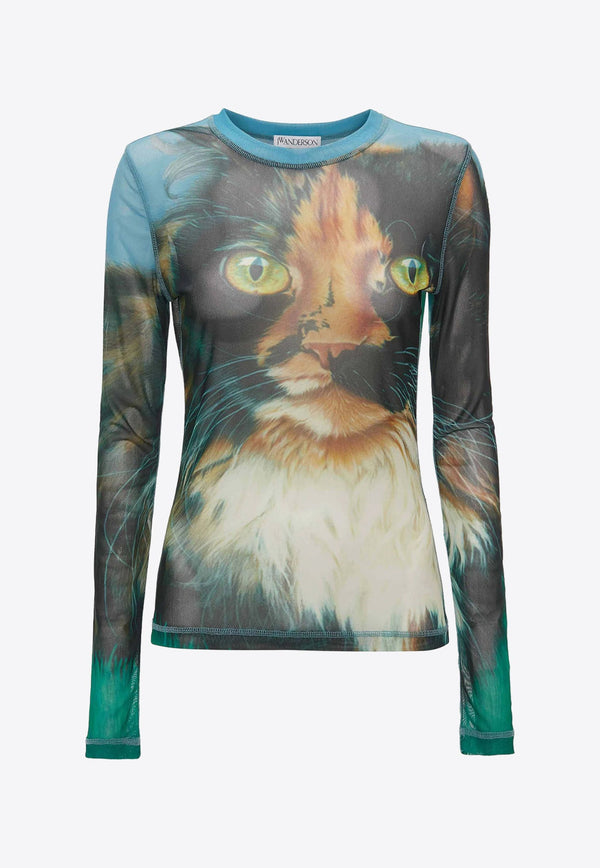 Cat Print Long-Sleeved T-shirt