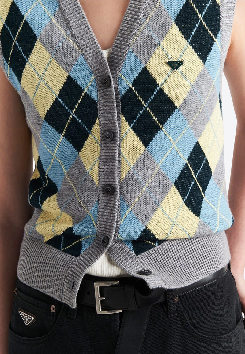 Argyle Intarsia Knit Wool Vest