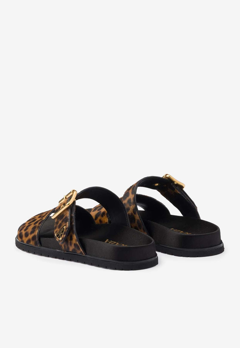 Triangle Logo Leopard Print Flat Sandals