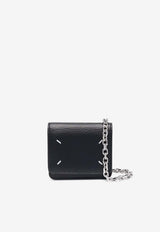 Four-Stitches Leather Wallet with Chain