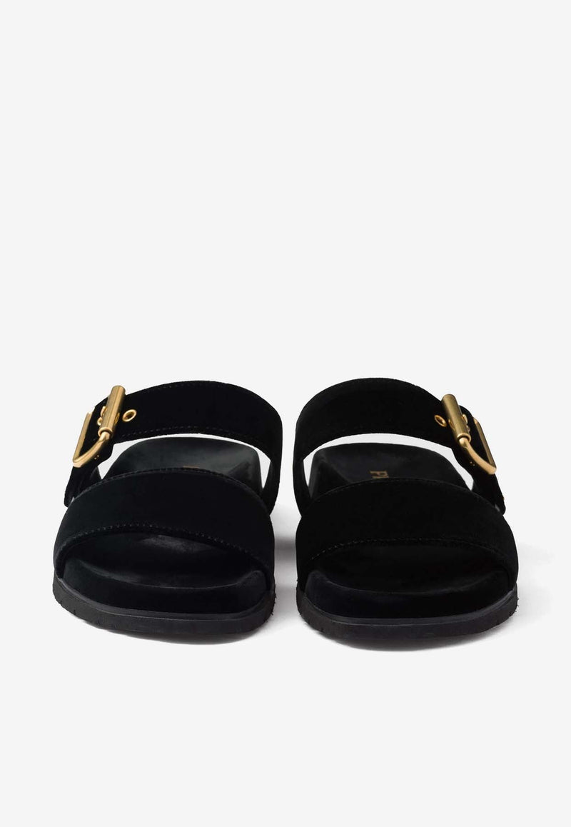 Triangle Logo Velvet Flat Sandals