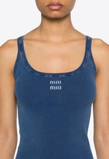 Logo Embroidered Rib Knit Tank Top