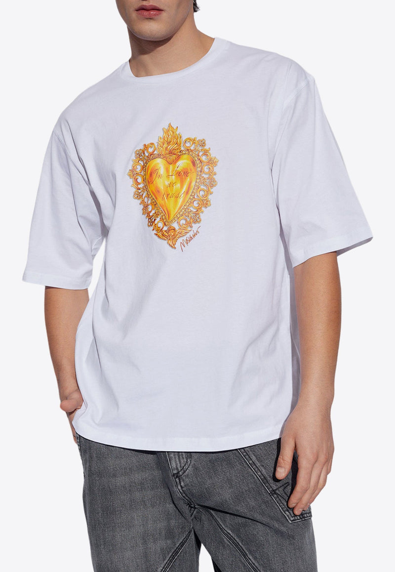 Heart Print Crewneck T-shirt