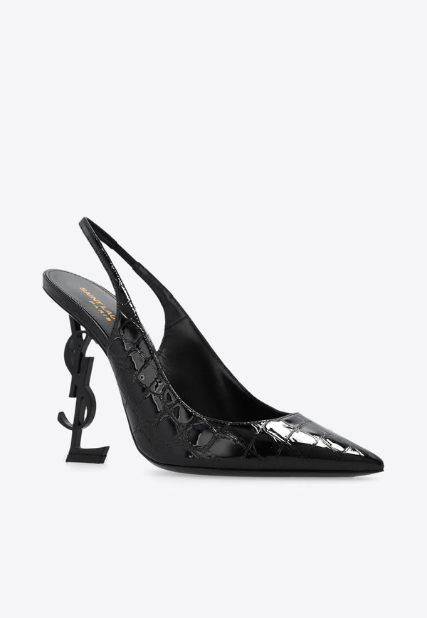 Opyum 90 Croc-Embossed Leather Slingback Pumps