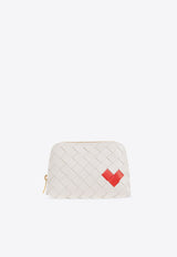 Heart-Motif Intrecciato Leather Toiletry Bag