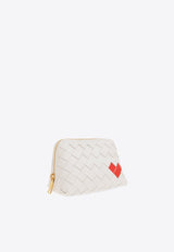 Heart-Motif Intrecciato Leather Toiletry Bag