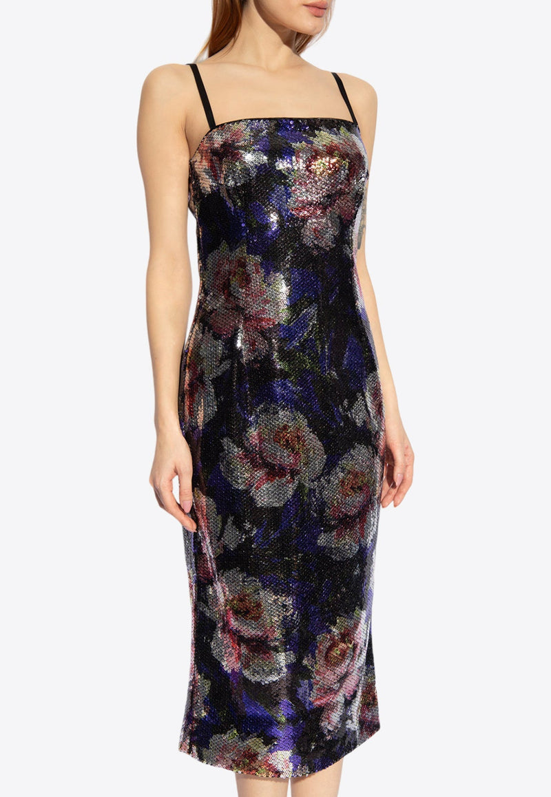 Peony Print Sequined Dress