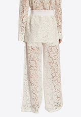 Floral Lace Semi-Sheer Flared Pants