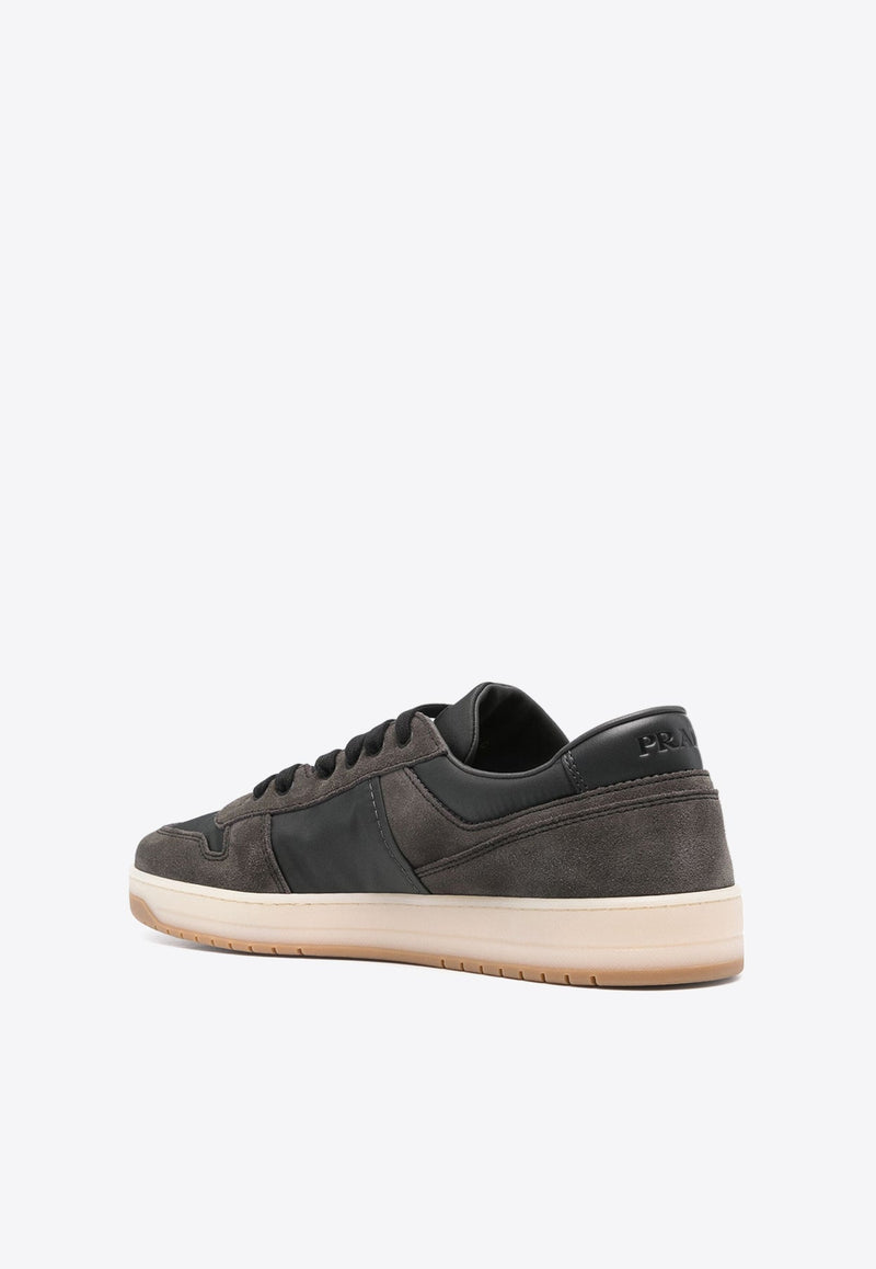 Enamel-Triangle Suede Sneakers