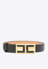 Logo Buckle Pebbled Leather Belt