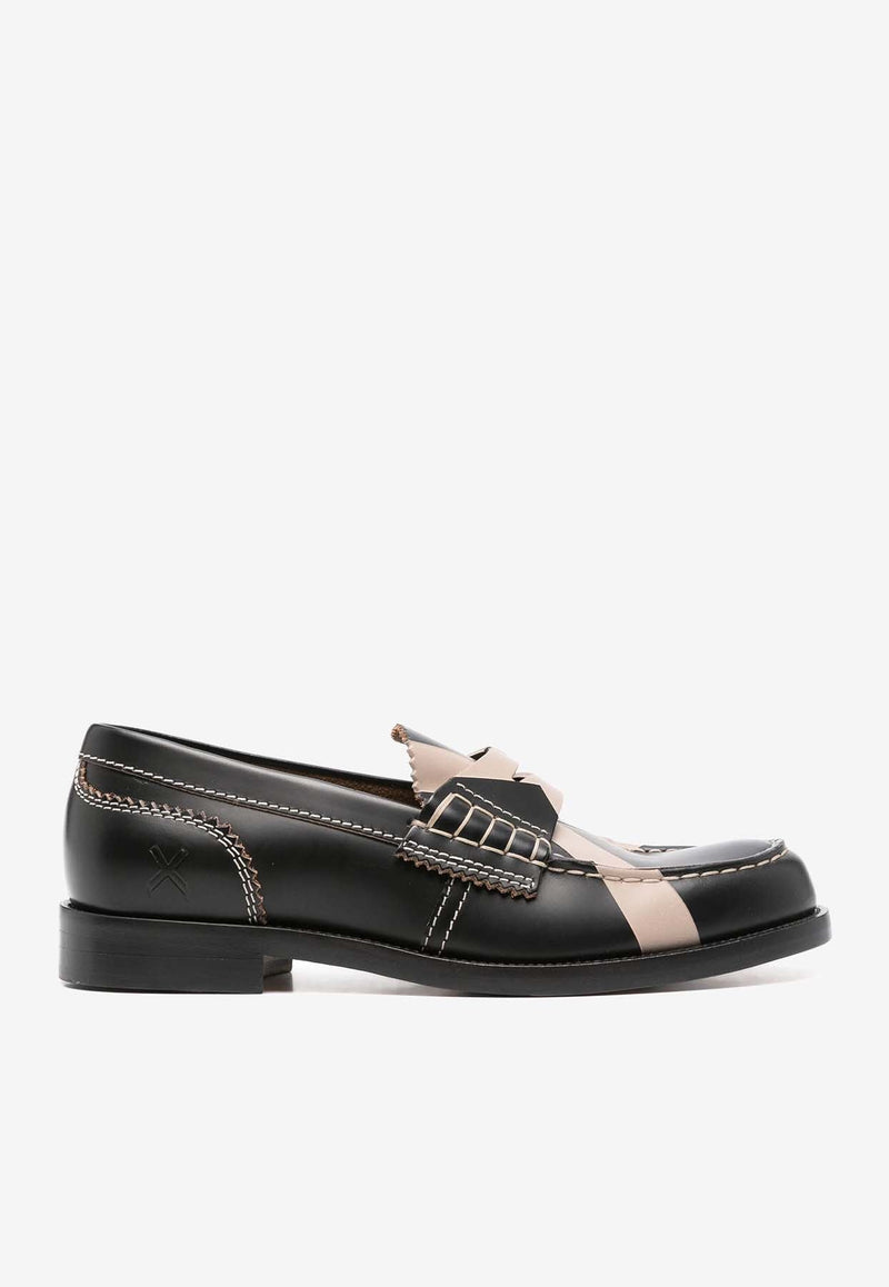 Cross-Print Calf Leather Loafers