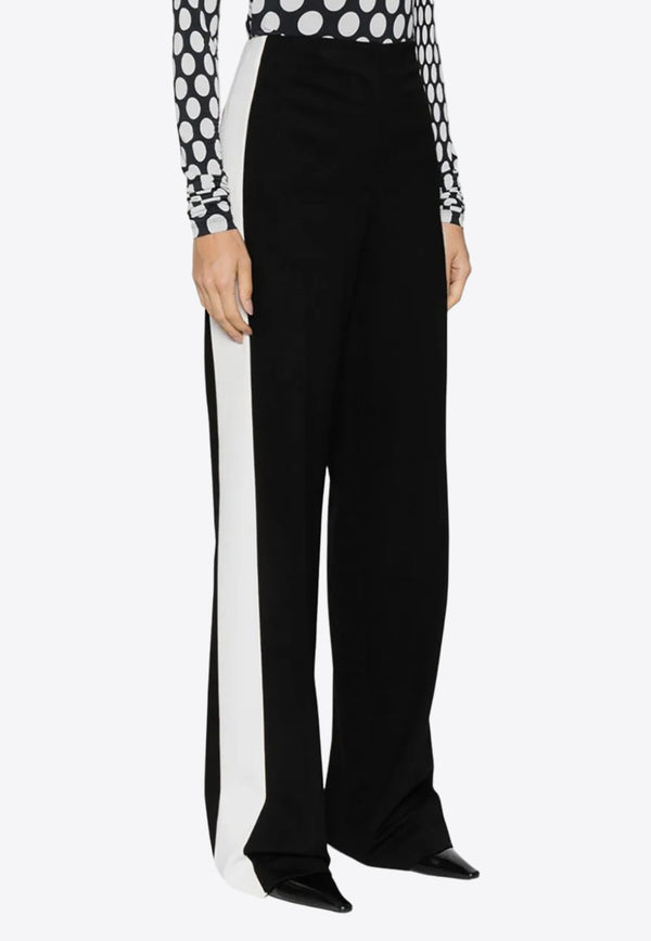 Contrasting-Trim Wide-Leg Pants