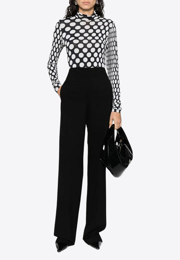 Contrasting-Trim Wide-Leg Pants