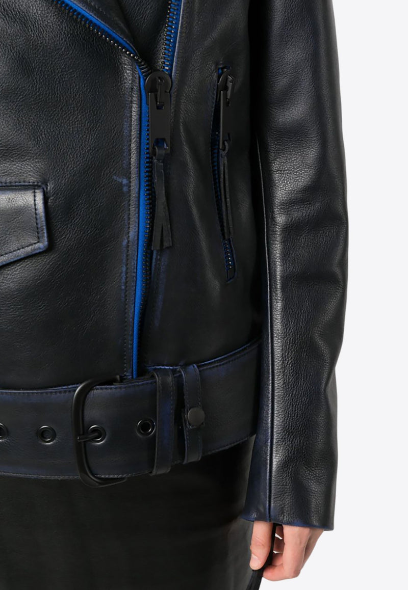 Contrast-Trim Leather Jacket