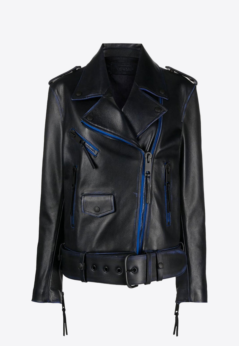 Contrast-Trim Leather Jacket