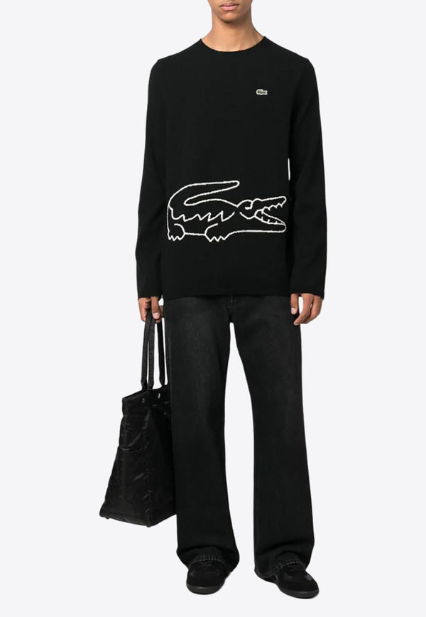 X Lacoste Intarsia Knit Logo Wool Sweater