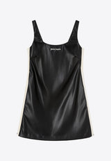 Leather-Effect Logo Mini Dress