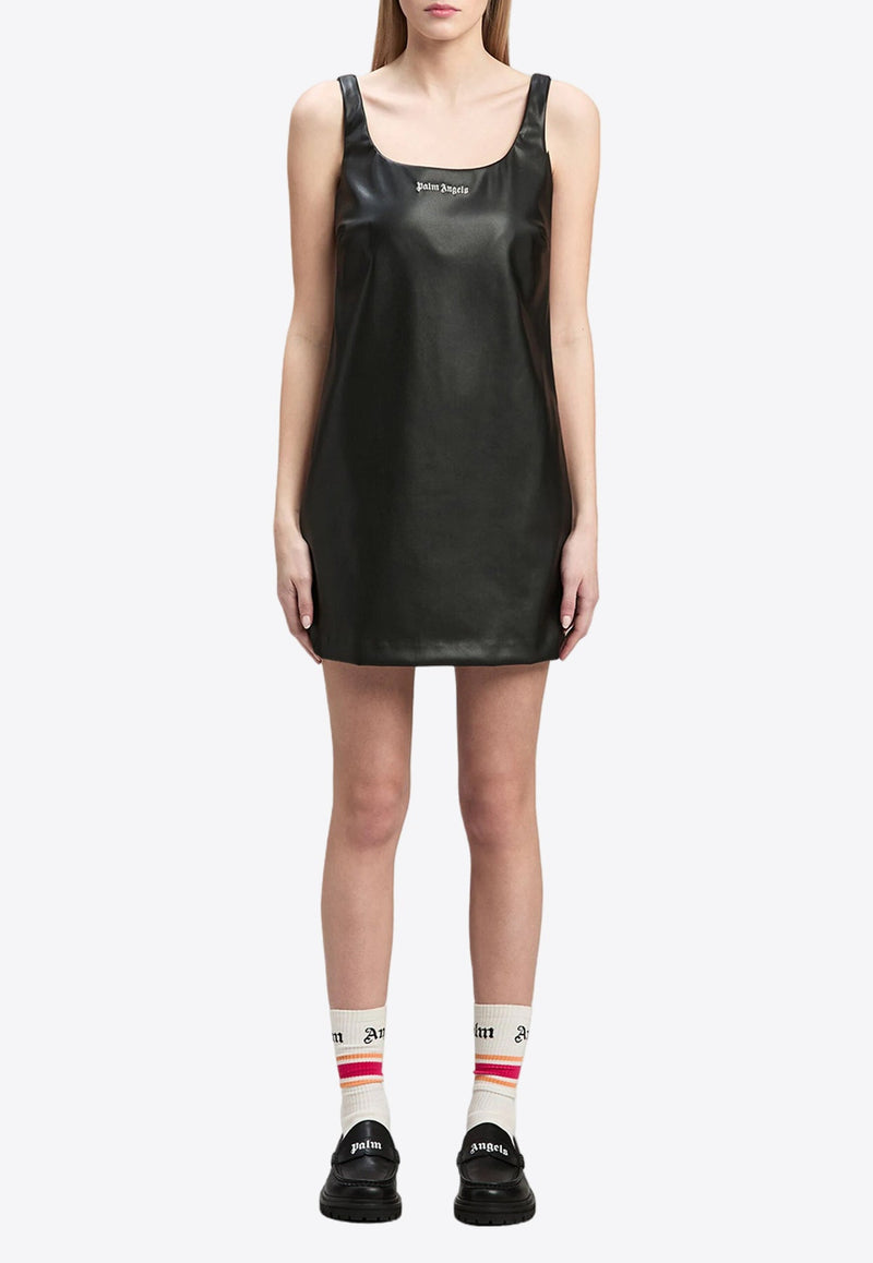 Leather-Effect Logo Mini Dress