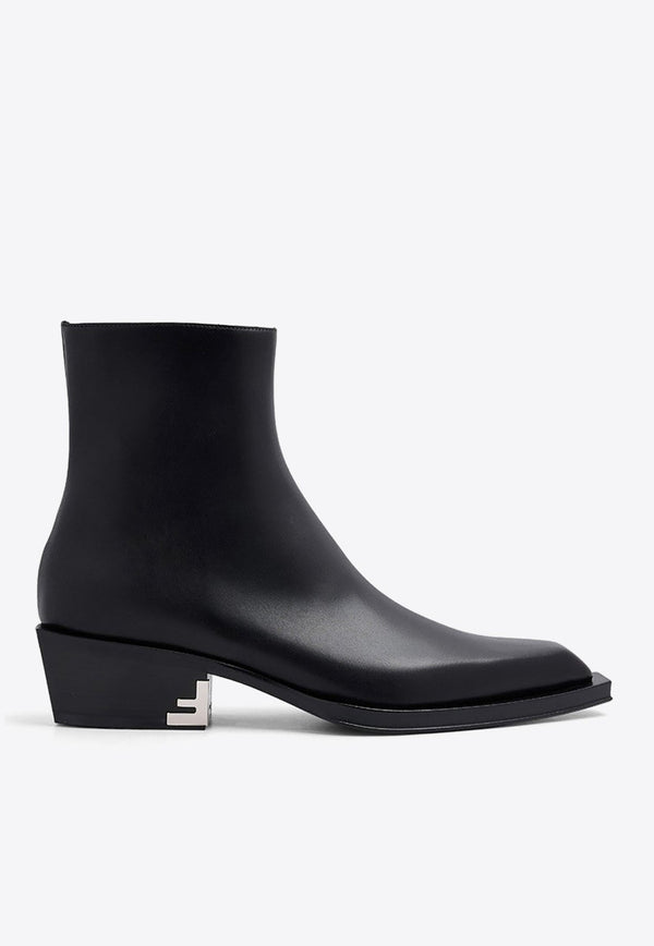 Tapered Toe Leather Ankle Boots