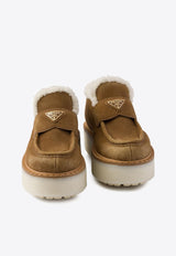 Suede Shearling Flatform Loafers