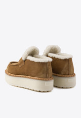 Suede Shearling Flatform Loafers