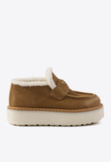 Suede Shearling Flatform Loafers