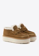 Suede Shearling Flatform Loafers