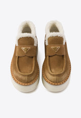 Suede Shearling Flatform Loafers