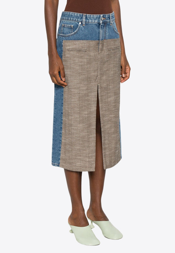 Tweed Denim Midi Skirt