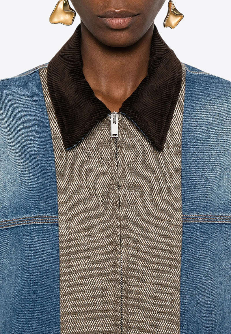 Tweed Paneled Denim Jacket