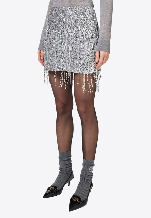 Sequin Embellished Fringed Mini Skirt