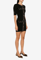 Chain-Trimmed Rib Knit Mini Dress