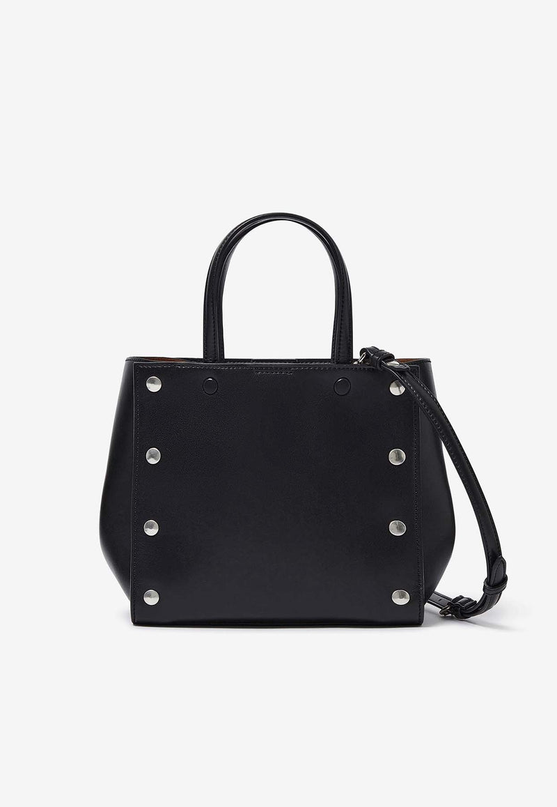 Small Studded Faux Leather Logo Tote Bag