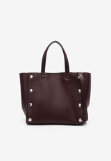 Small Studded Faux Leather Logo Tote Bag