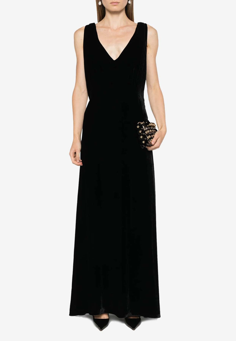 Relur Maxi V-neck Velvet Dress