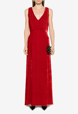 Relur Maxi V-neck Velvet Dress