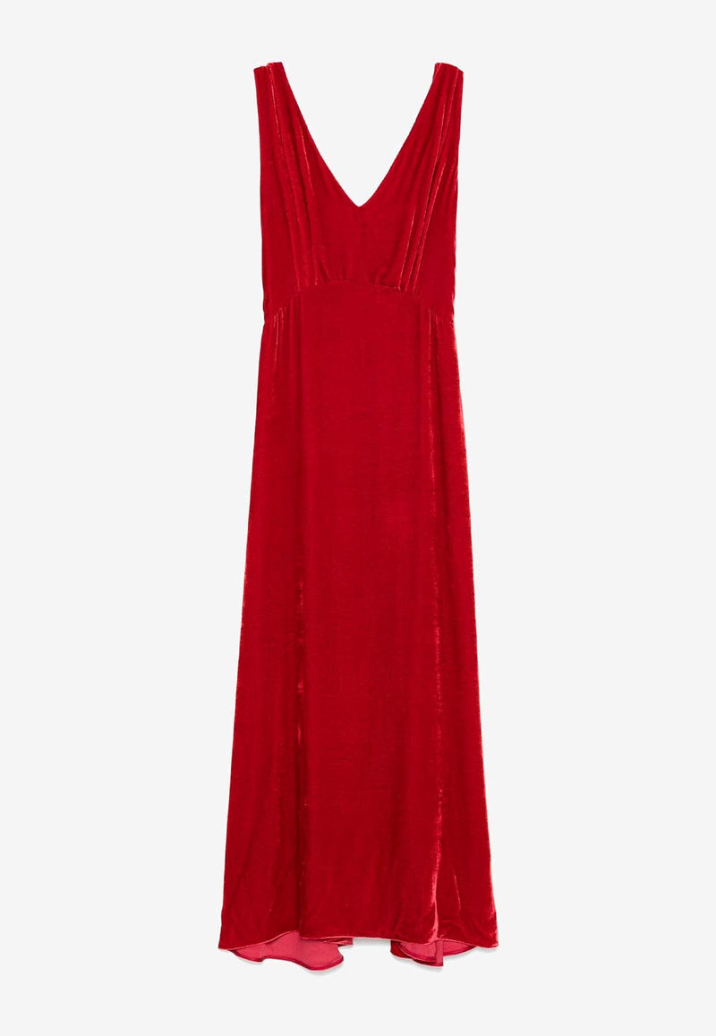 Relur Maxi V-neck Velvet Dress