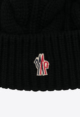 Cable Knit Logo Pom Pom Beanie