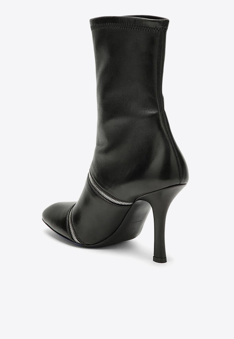 100 Decorative-Zip Ankle Boots in Leather