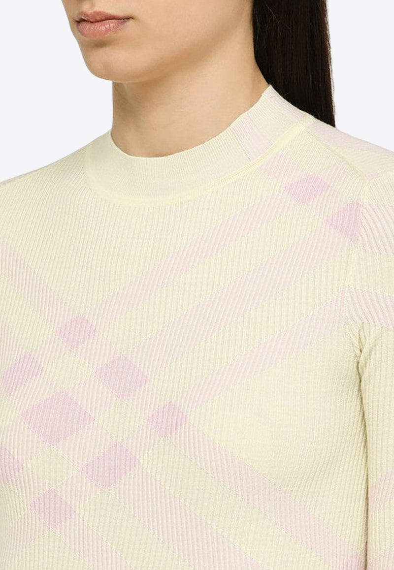 Rib-Knit Check Wool Sweater